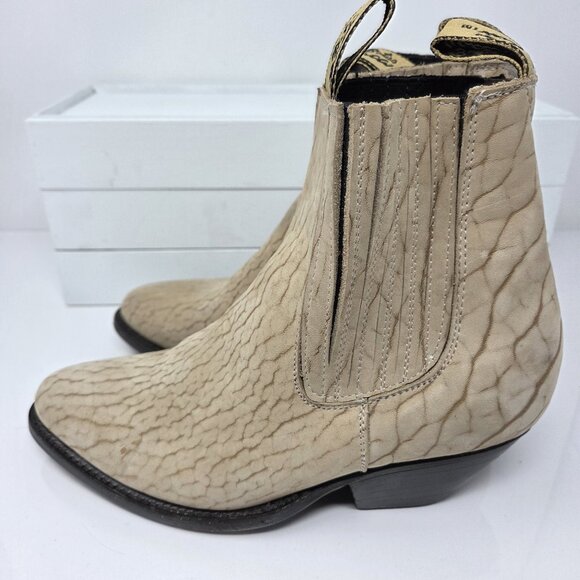 Botas Jaca Mens Suede Cowboy Boots Size 6 Beige Short Leather Western Coastal - Picture 8 of 13